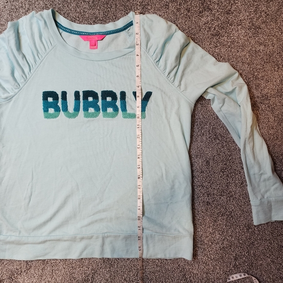 Lilly Pulitzer Aldean Sweatshirt Bubbly Block Letters Aqua Blue Sz Medium - Picture 8 of 14